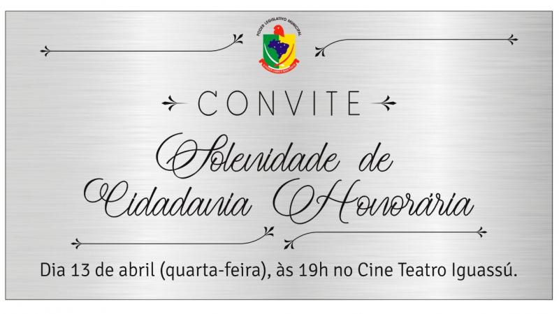 AVISO DE PAUTA: Câmara de Laranjeiras do Sul promoverá nesta quarta-feira, 13, solenidade para entrega de Cidadanias Honorárias
